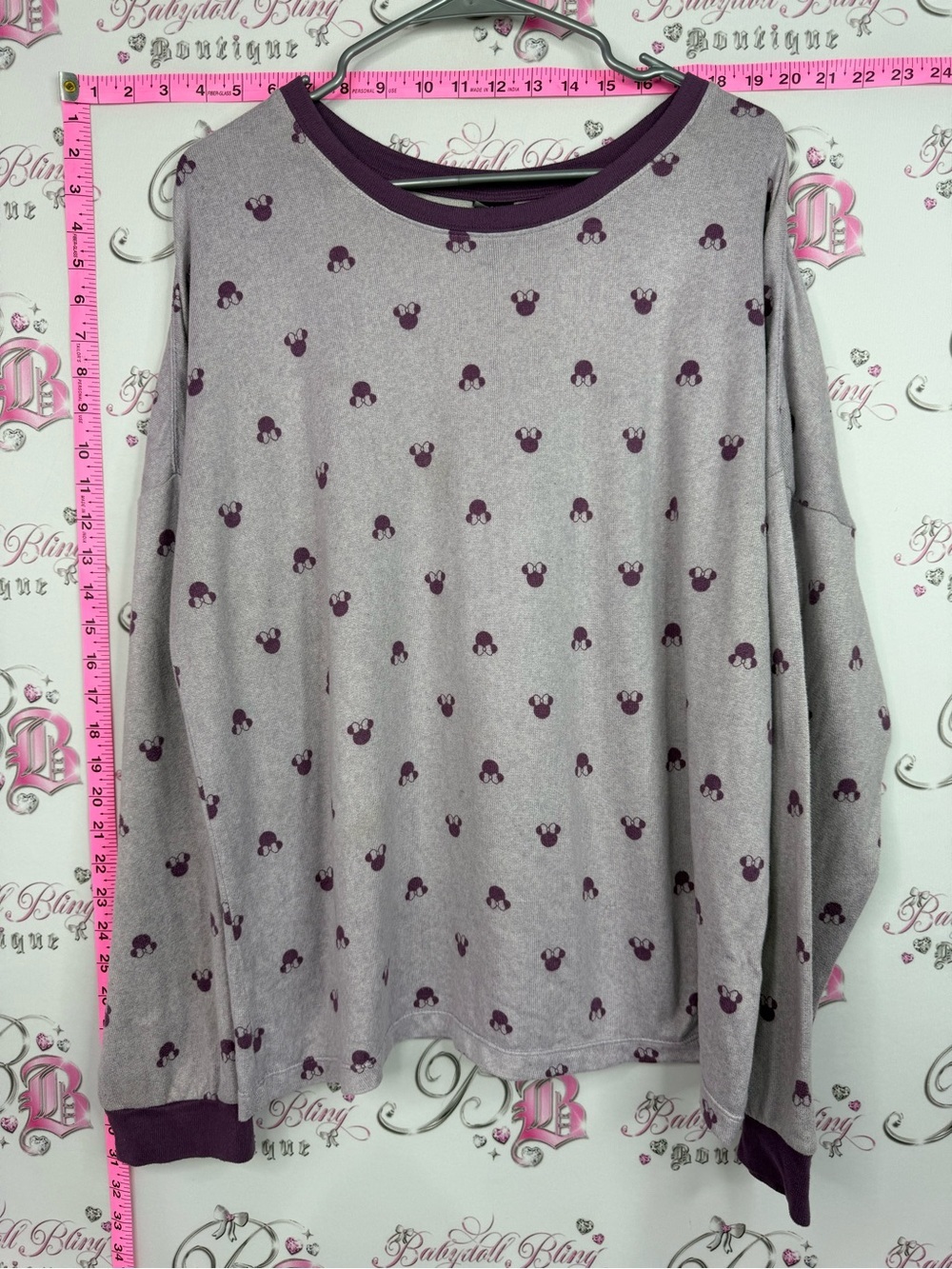 Disney Lavender Long Sleeve Top with Dark Purple Mickey Dot Print